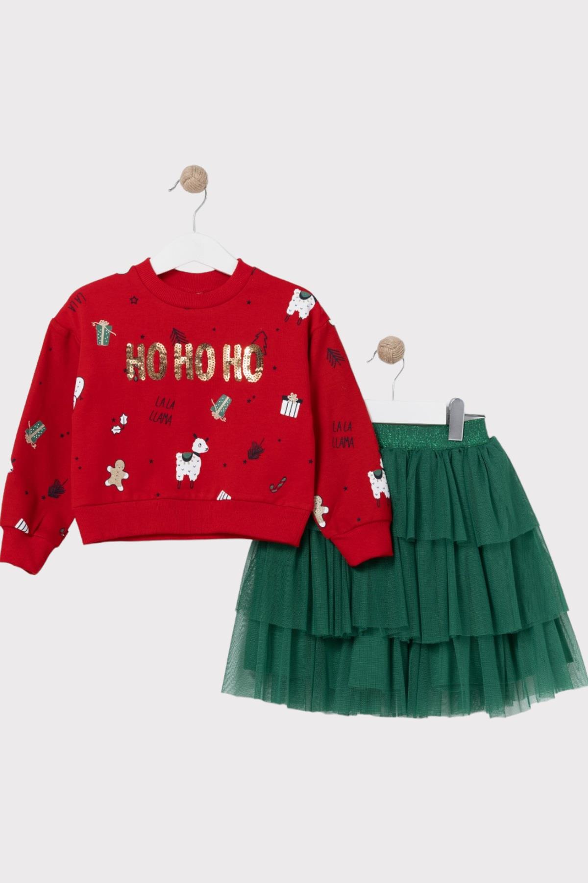 Mojo Kız Çocuk Ho Ho Ho Pullu Nakışlı Takım 23781 Kırmızı