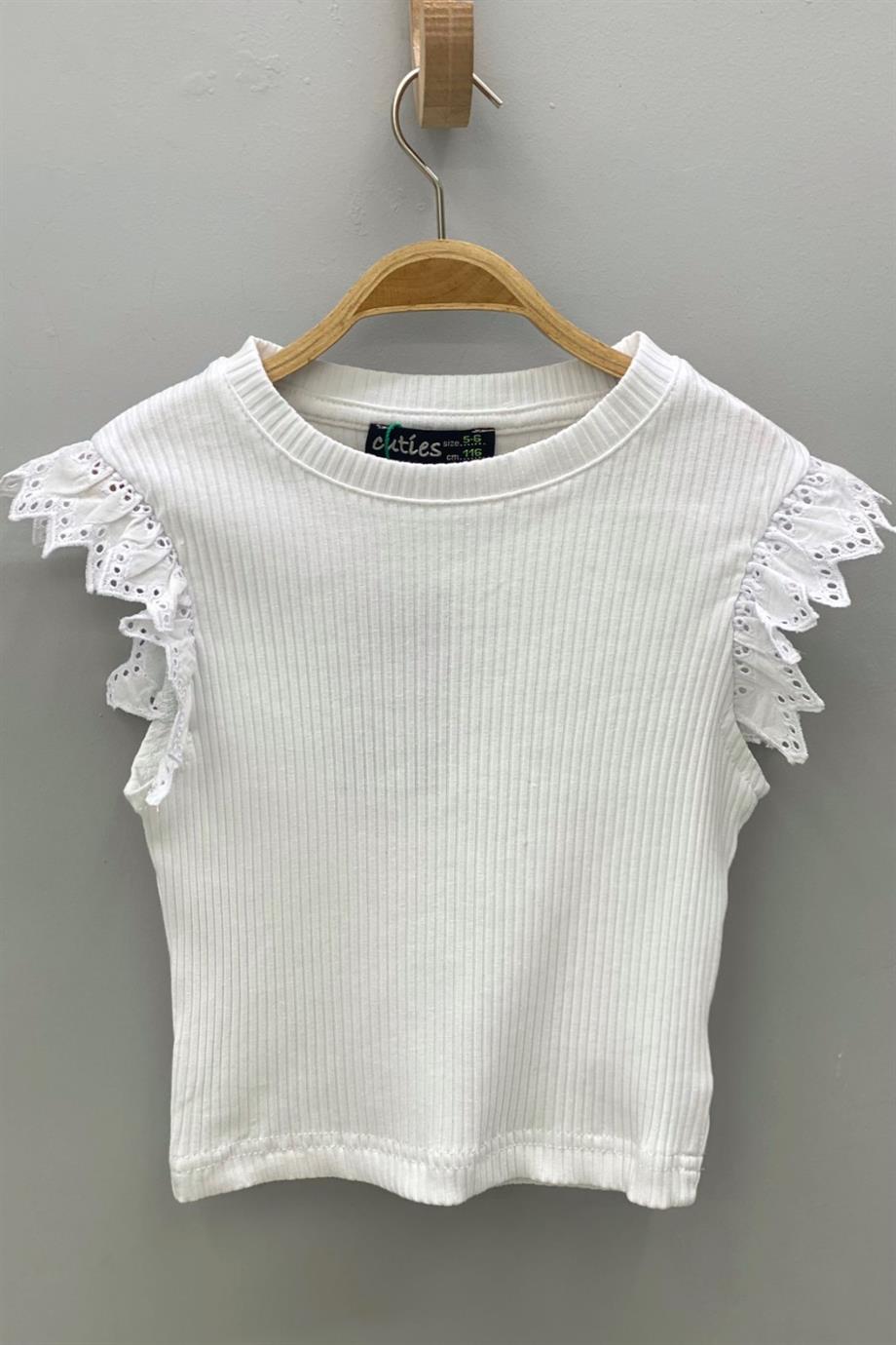 Mojo Kız Çocuk Kolları Fistolu Kaşkorse Body 3817 Beyaz