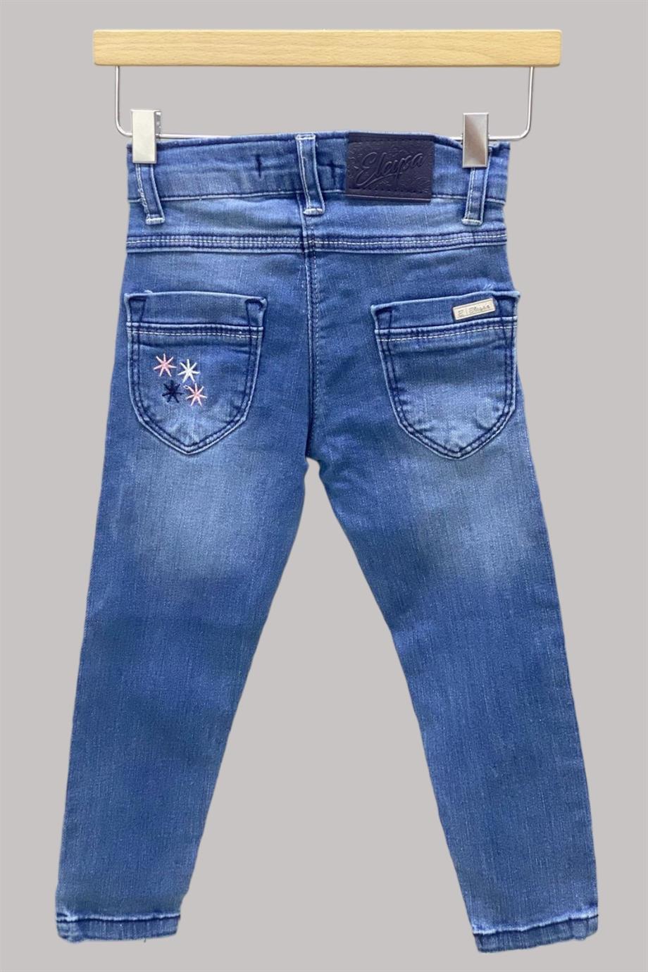 Mojo Kız Çocuk Kurdele Nakışlı Likralı Kot Pantolon 6565262 Kot Mavi