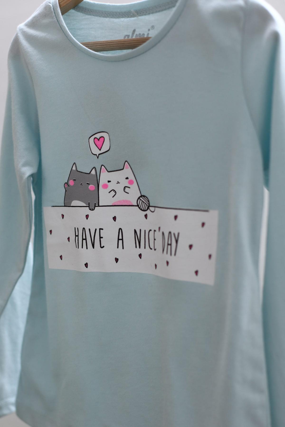 Mojo Kız Çocuk Nice Day Baskılı Uzun Kol T-shirt 623106 Mint