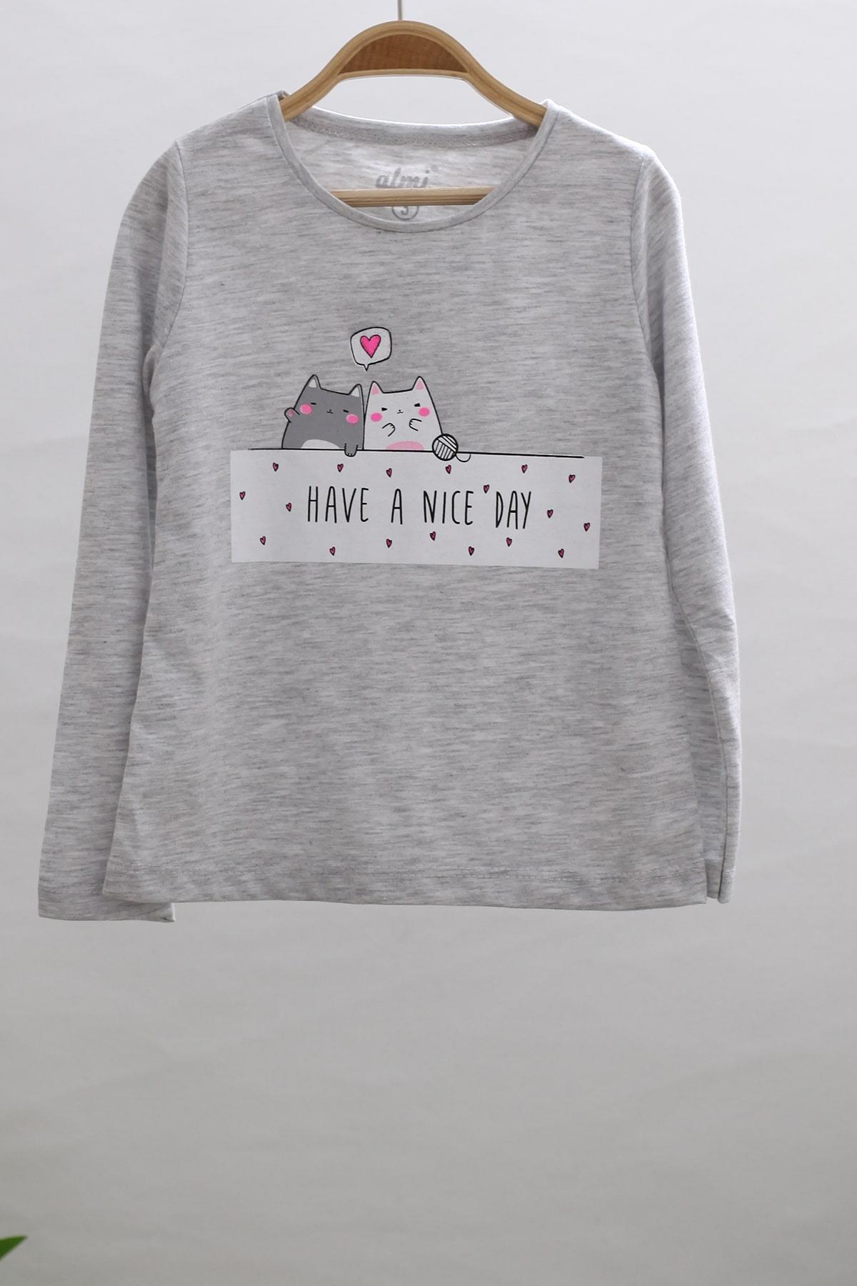 Mojo Kız Çocuk Nice Day Baskılı Uzun Kol T-shirt 623106 Gri