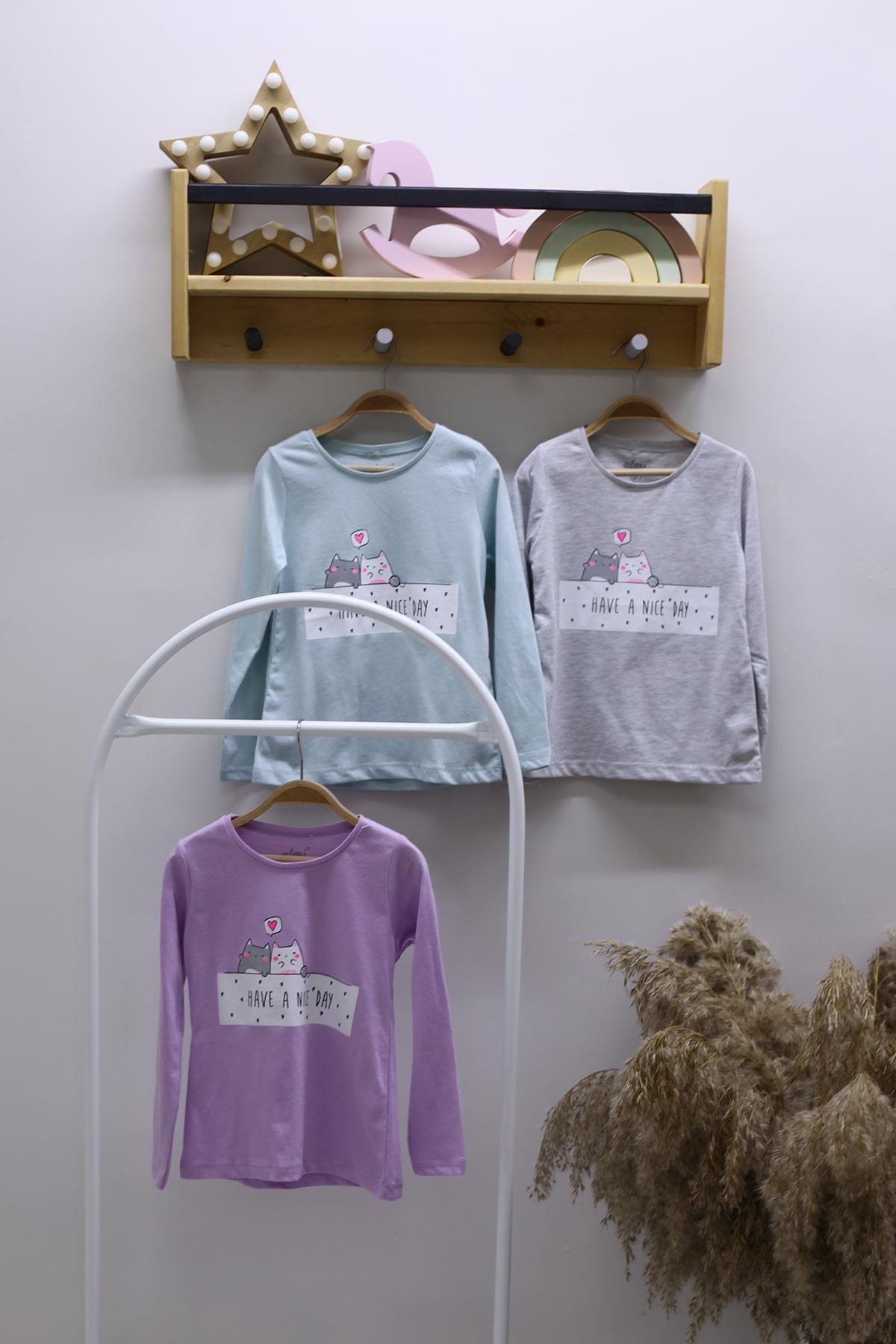 Mojo Kız Çocuk Nice Day Baskılı Uzun Kol T-shirt 623106 Gri