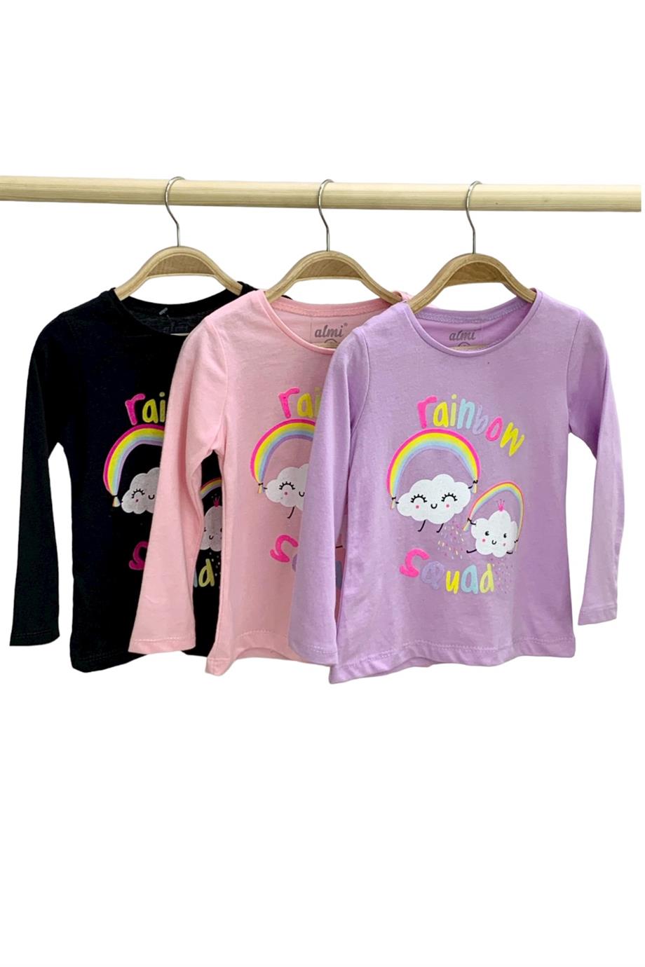 Mojo Kız Çocuk Rainbow Baskılı Uzun Kol T-shirt 523010 Siyah