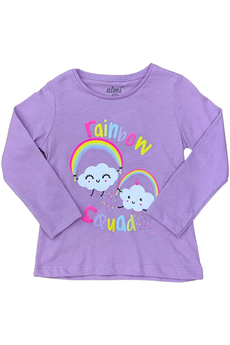 Mojo Kız Çocuk Rainbow Baskılı Uzun Kol T-shirt 523010 Mor