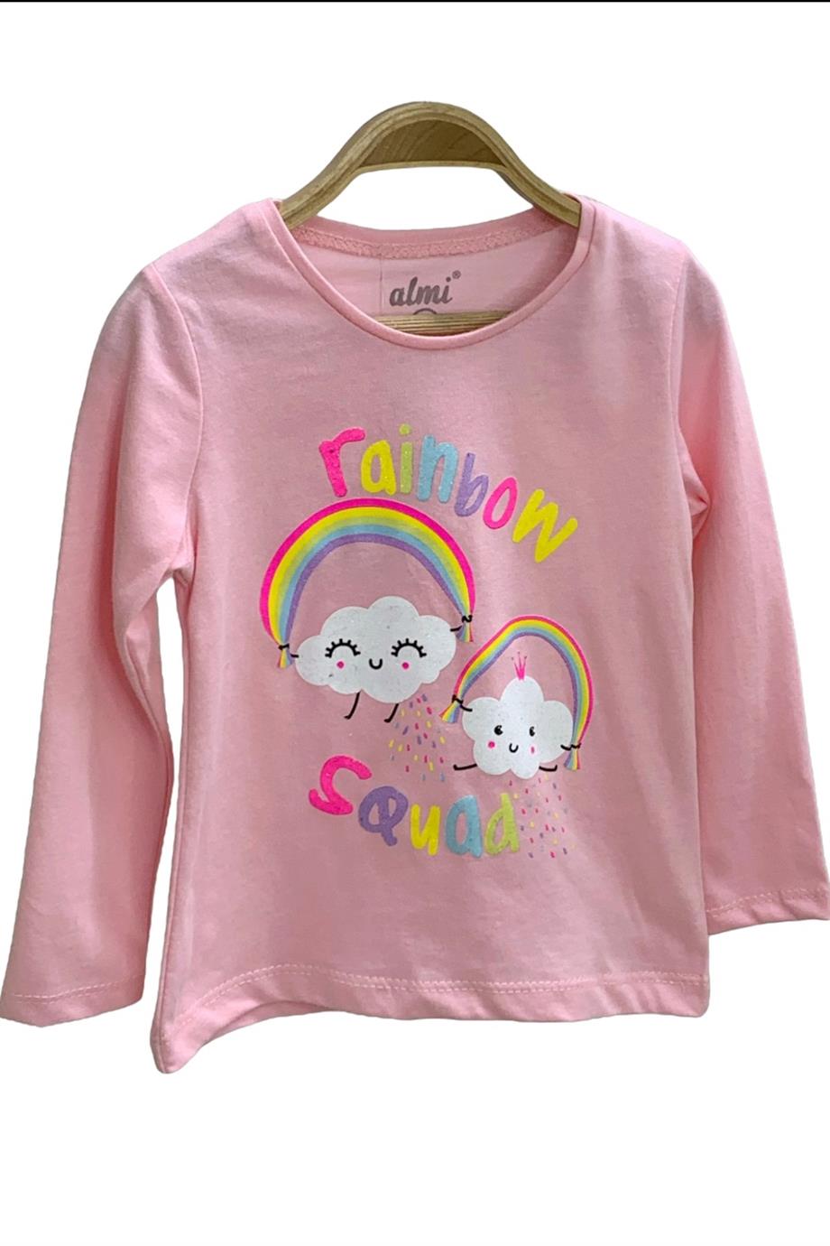 Mojo Kız Çocuk Rainbow Baskılı Uzun Kol T-shirt 523010 Pembe