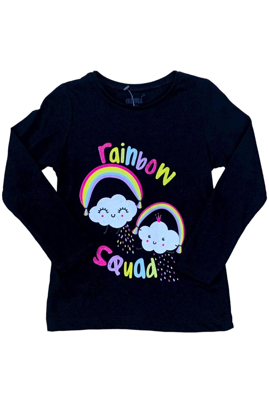 Mojo Kız Çocuk Rainbow Baskılı Uzun Kol T-shirt 523010 Siyah