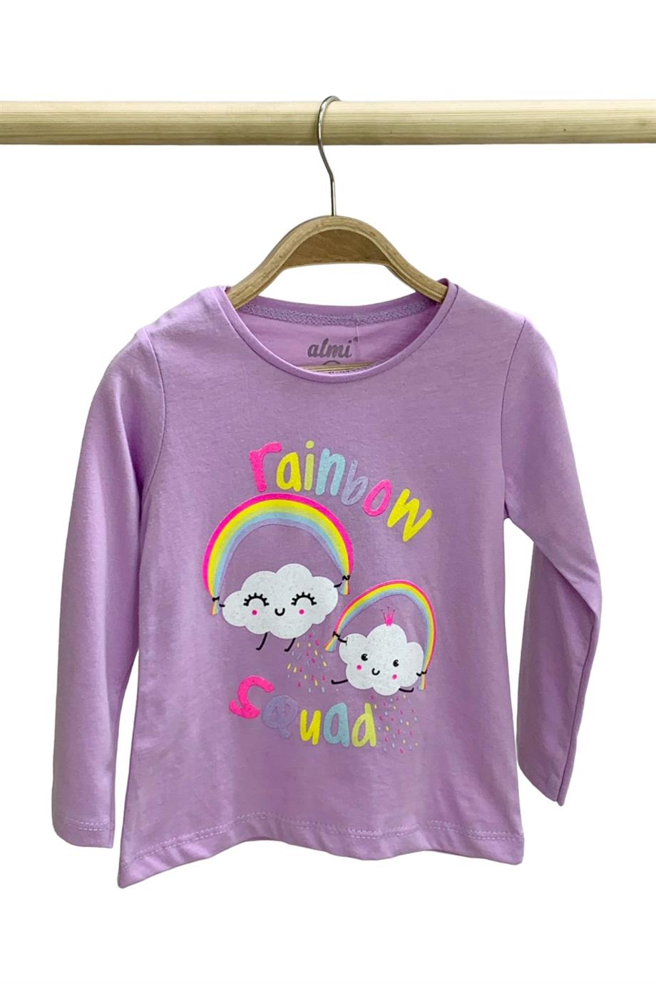 Mojo Kız Çocuk Rainbow Baskılı Uzun Kol T-shirt 523010 Mor