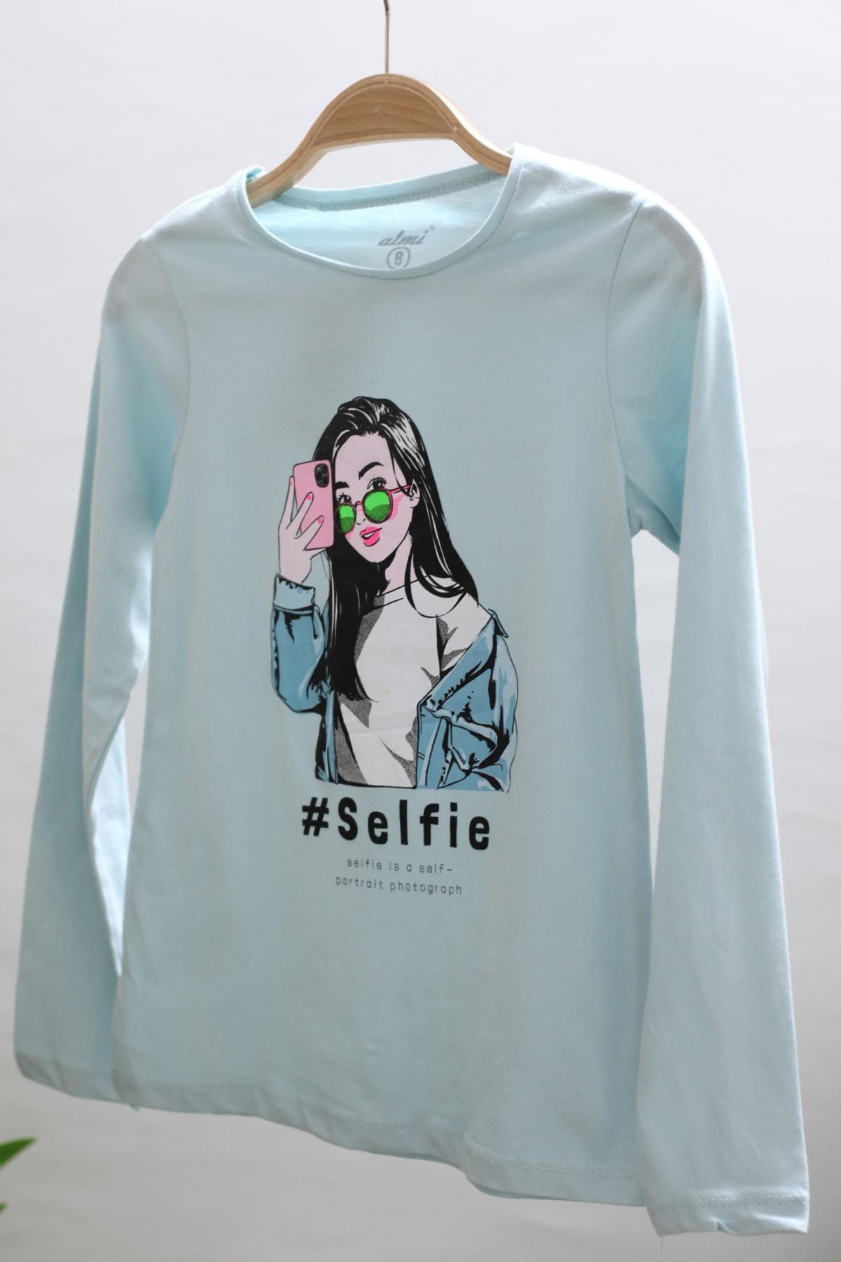 Mojo Kız Çocuk Selfie Kız Baskılı Uzun Kol T-shirt 723123 Mavi