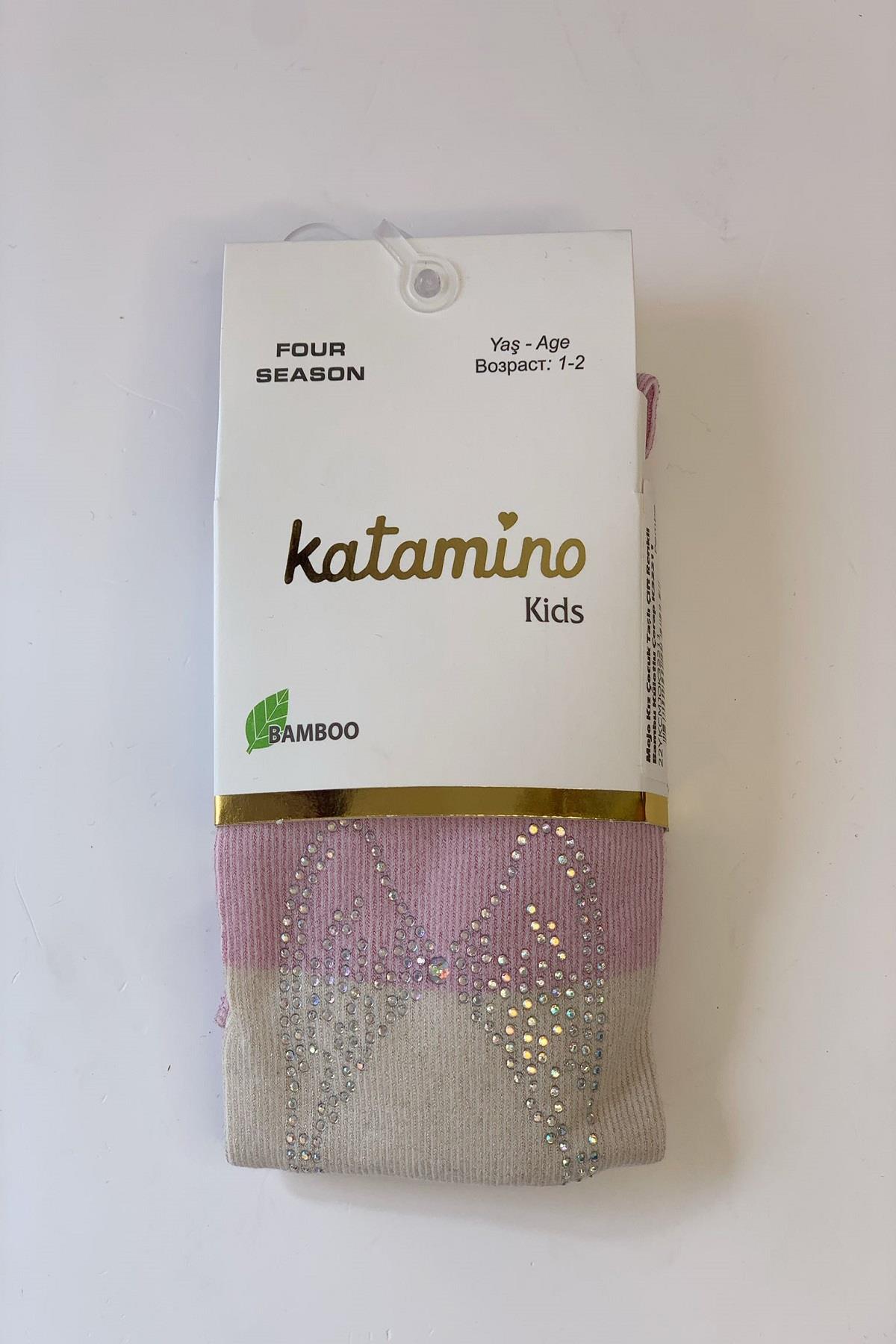Mojo Kız Çocuk Taşlı Çift Renkli Bambu Külotlu Çorap K32211 Pembe