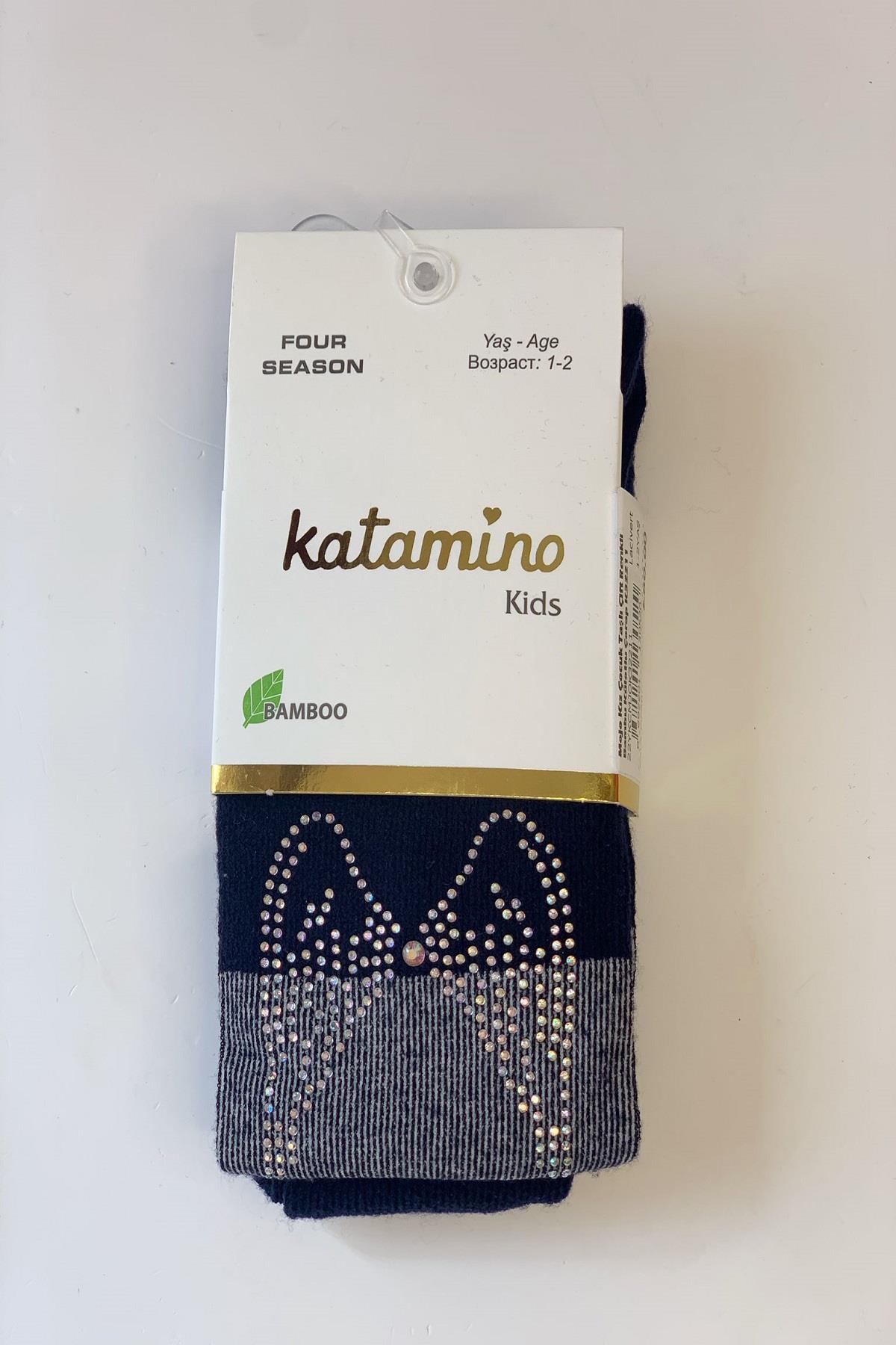 Mojo Kız Çocuk Taşlı Çift Renkli Bambu Külotlu Çorap K32211 Lacivert