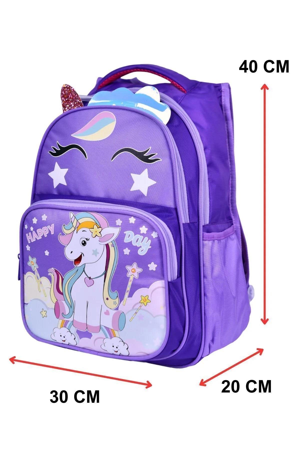 Mojo Kız Çocuk Unicorn Desenli Su Geçirmez Sırt Çanta Seti 2516 Lila