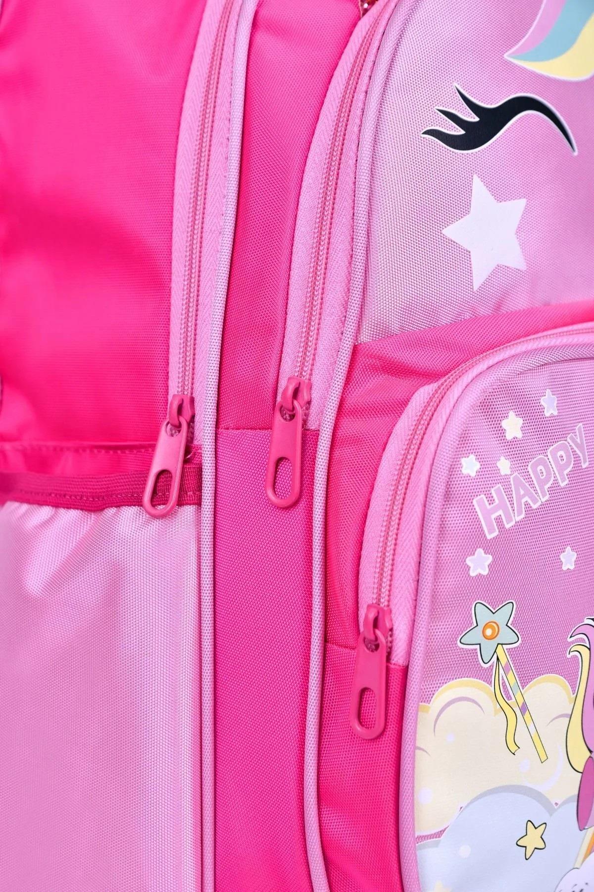Mojo Kız Çocuk Unicorn Desenli Su Geçirmez Sırt Çanta Seti 2516 Pembe