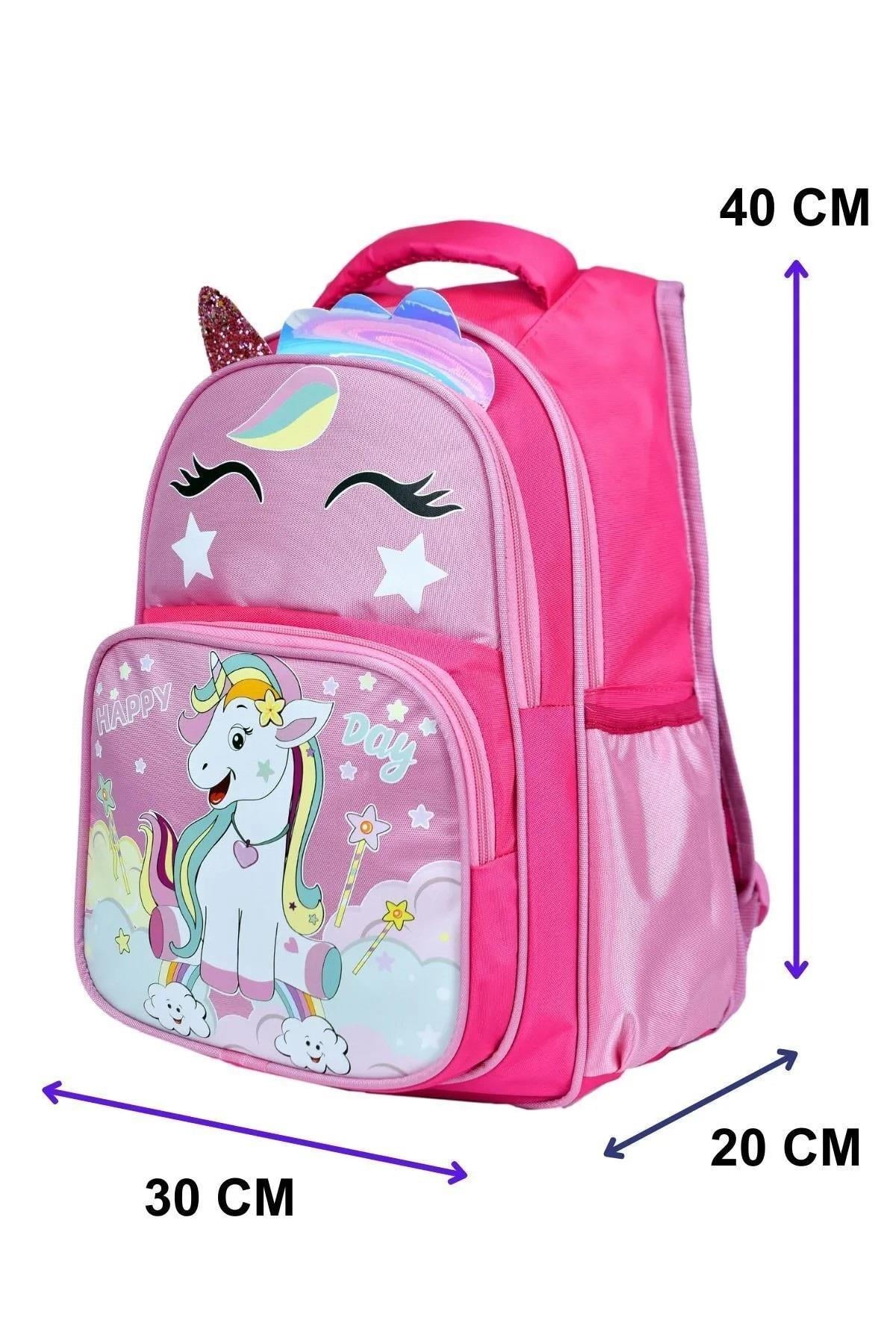 Mojo Kız Çocuk Unicorn Desenli Su Geçirmez Sırt Çanta Seti 2516 Pembe