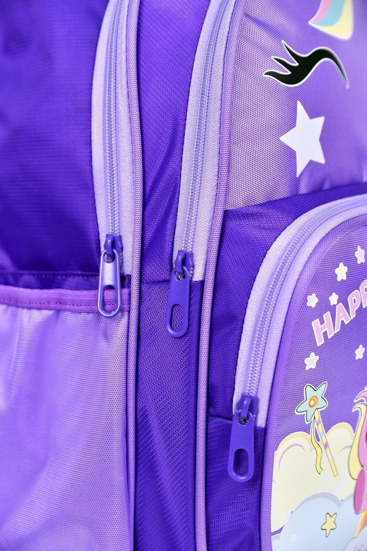 Mojo Kız Çocuk Unicorn Desenli Su Geçirmez Sırt Çanta Seti 2516 Lila