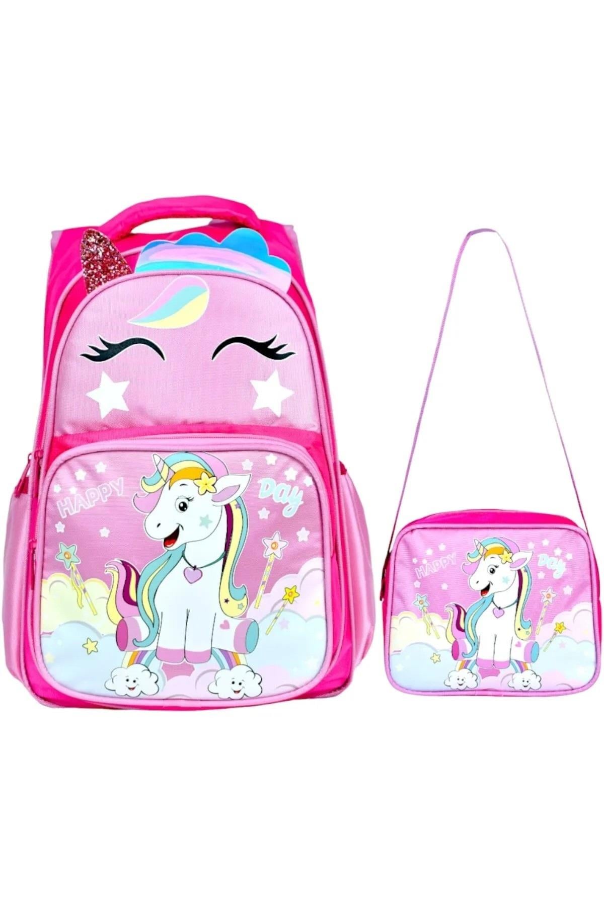 Mojo Kız Çocuk Unicorn Desenli Su Geçirmez Sırt Çanta Seti 2516 Pembe