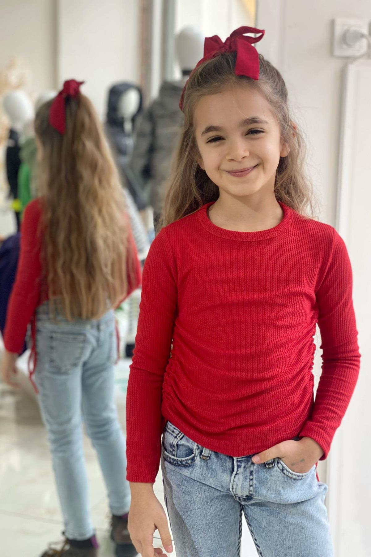 Mojo Kız Çocuk Yandan Büzgülü Kaşkorse Body 3504 Kırmızı