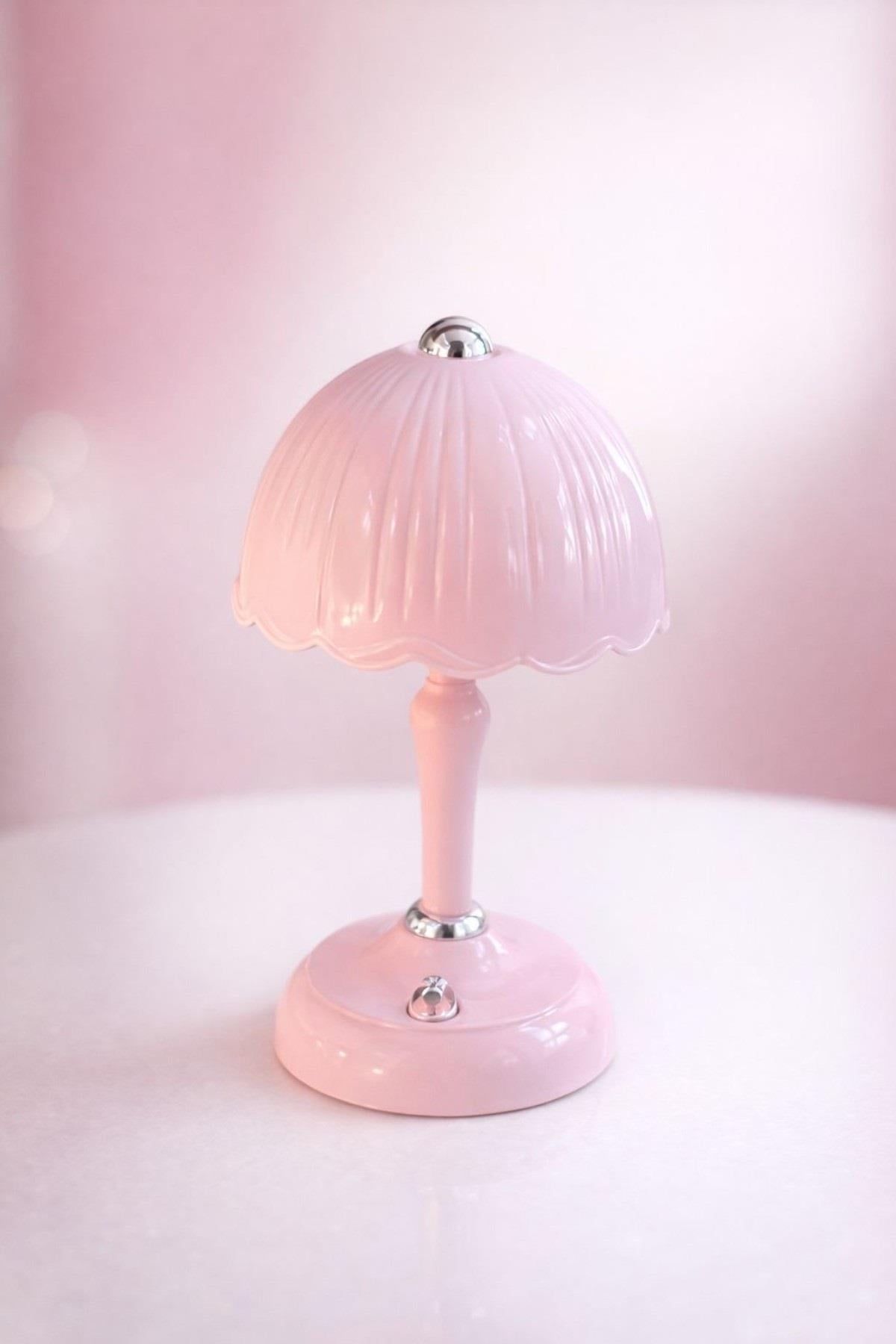Mojo Özel Tasarım Led Işıklı Mini Abajur Gece Lambası Pembe