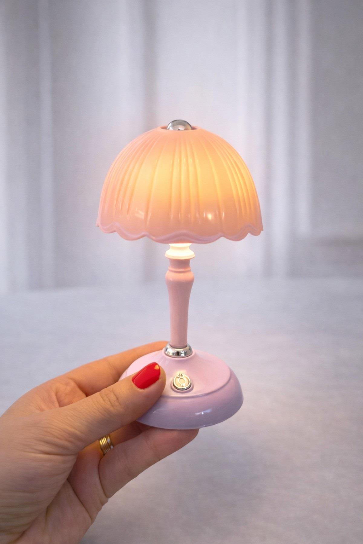 Mojo Özel Tasarım Led Işıklı Mini Abajur Gece Lambası Pembe