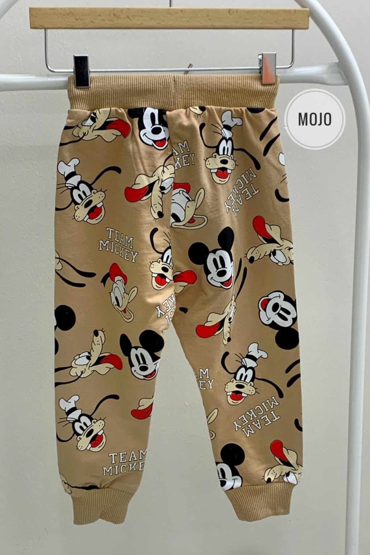 Mojo Unısex 1-6 Yaş Mickey Baskılı Eşofman Altı 3008 Bej