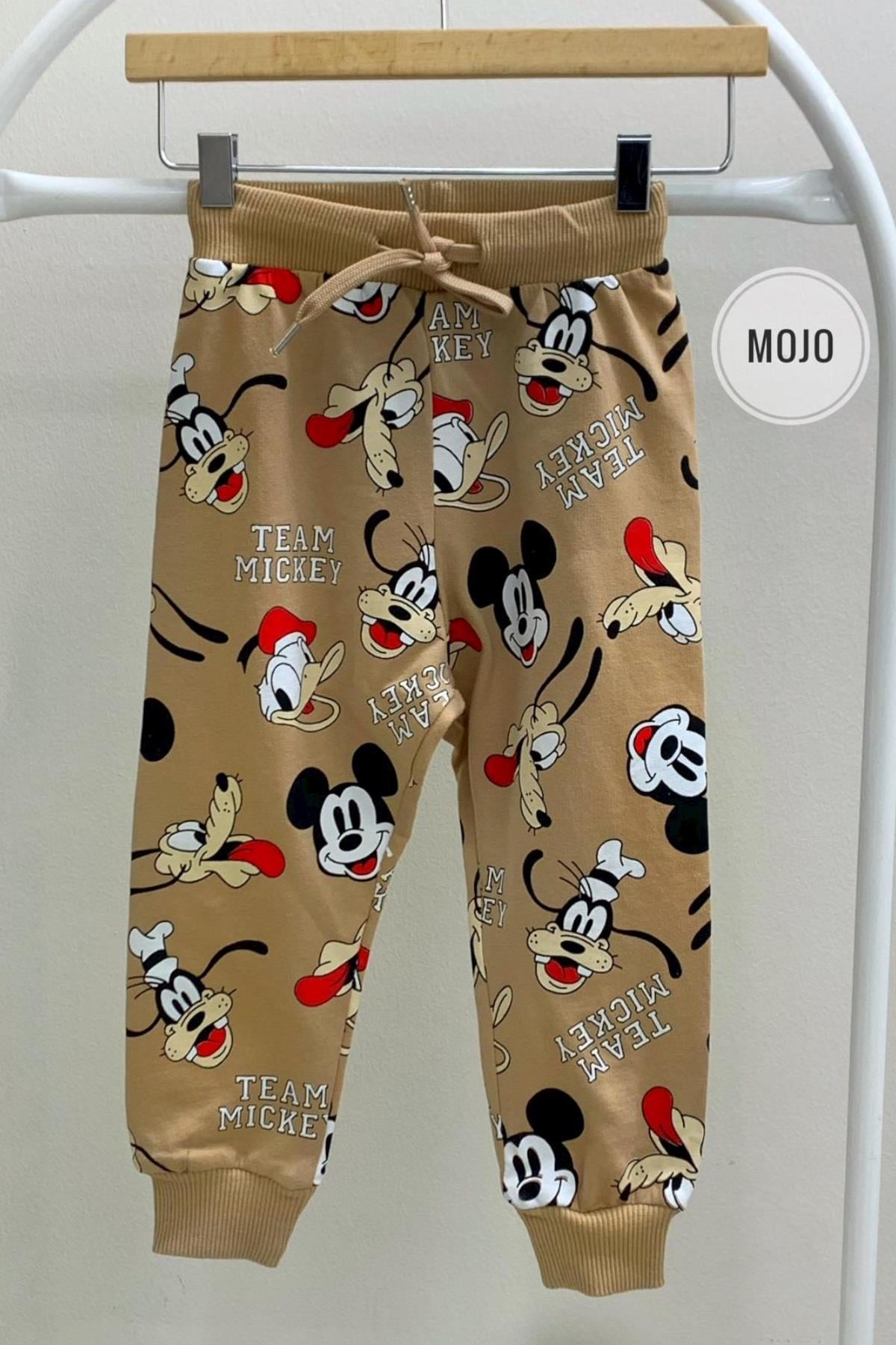Mojo Unısex 1-6 Yaş Mickey Baskılı Eşofman Altı 3008 Bej