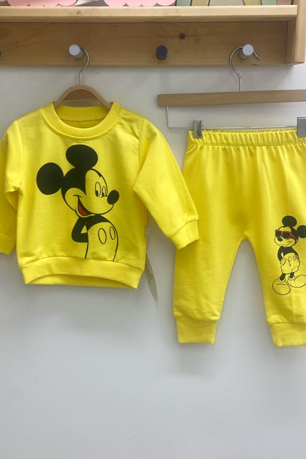 Mojo Unisex 6-24 Ay Mickey Baskılı Mevsimlik Eşofman Takım 656 Sarı