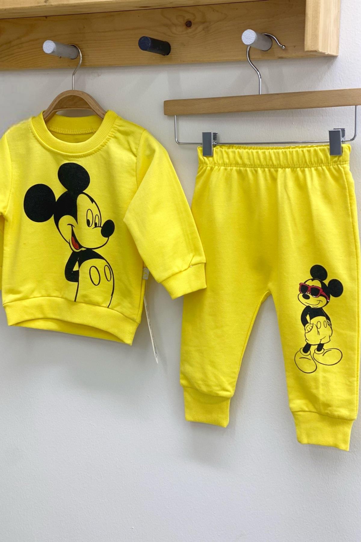 Mojo Unisex 6-24 Ay Mickey Baskılı Mevsimlik Eşofman Takım 656 Sarı