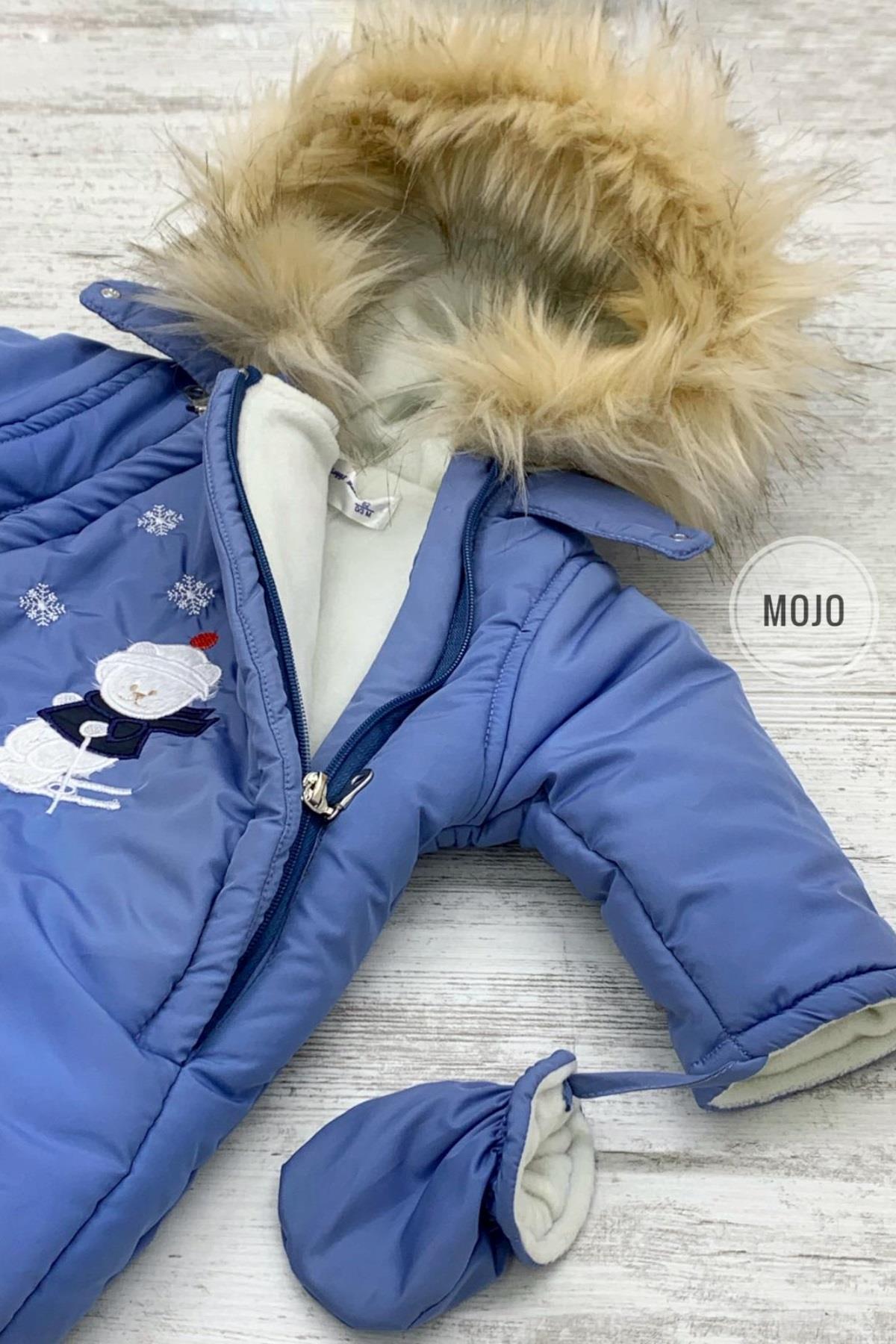 Mojo Unisex Bebek Ayı İşlemeli Kozmonot Uyku Tulumu 6213 Mavi