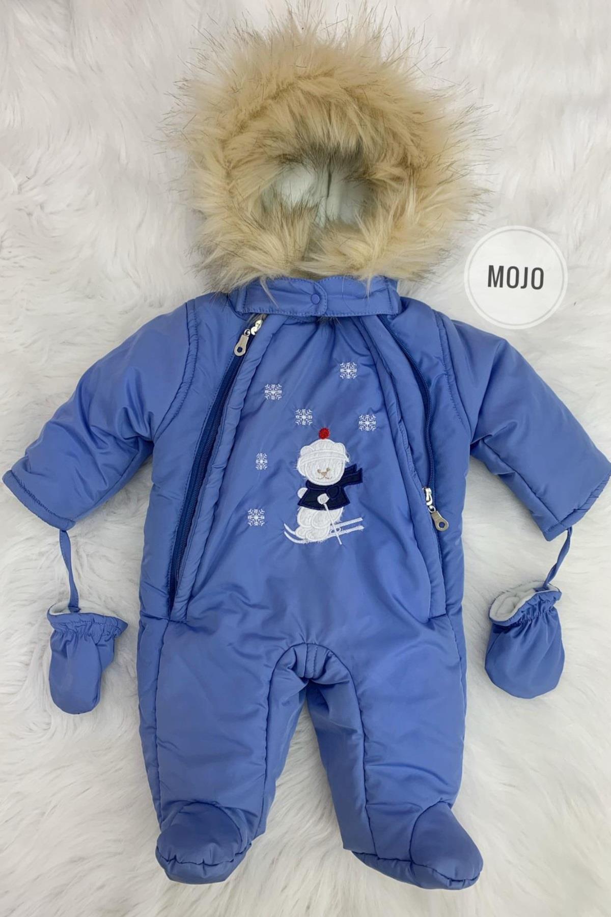 Mojo Unisex Bebek Ayı İşlemeli Kozmonot Uyku Tulumu 6213 Mavi