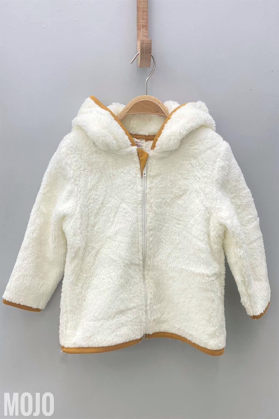 Mojo Unisex Bebek Kapüşonlu Peluş Hırka 118419 Ekru