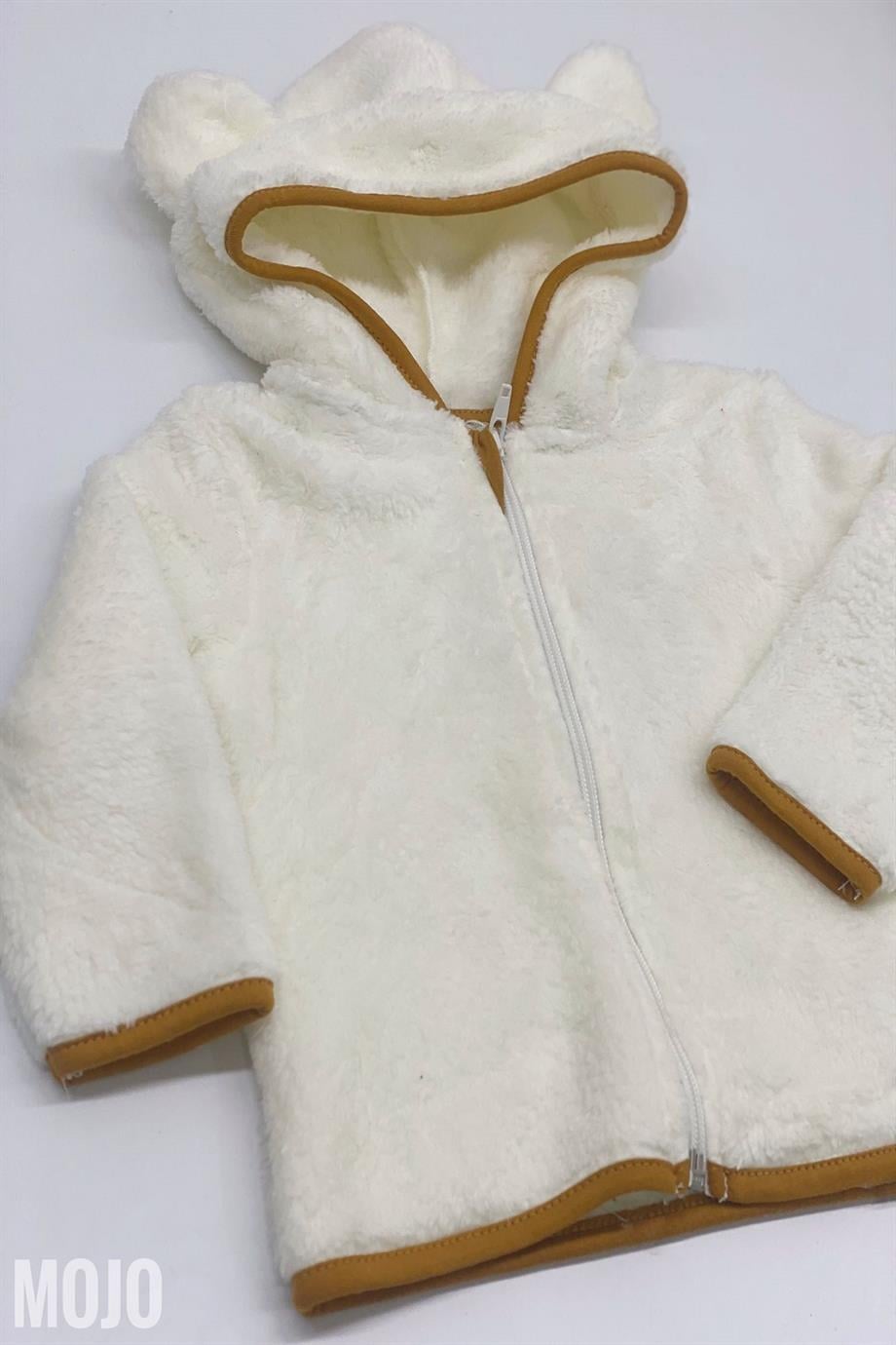 Mojo Unisex Bebek Kapüşonlu Peluş Hırka 118419 Ekru