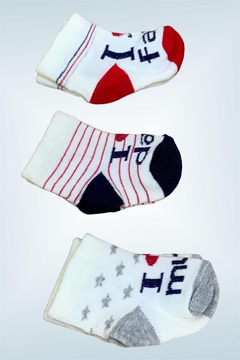 Mojo Unisex Bebek Yenidoğan 3lü Çorap 4511 Gri-Lacivert