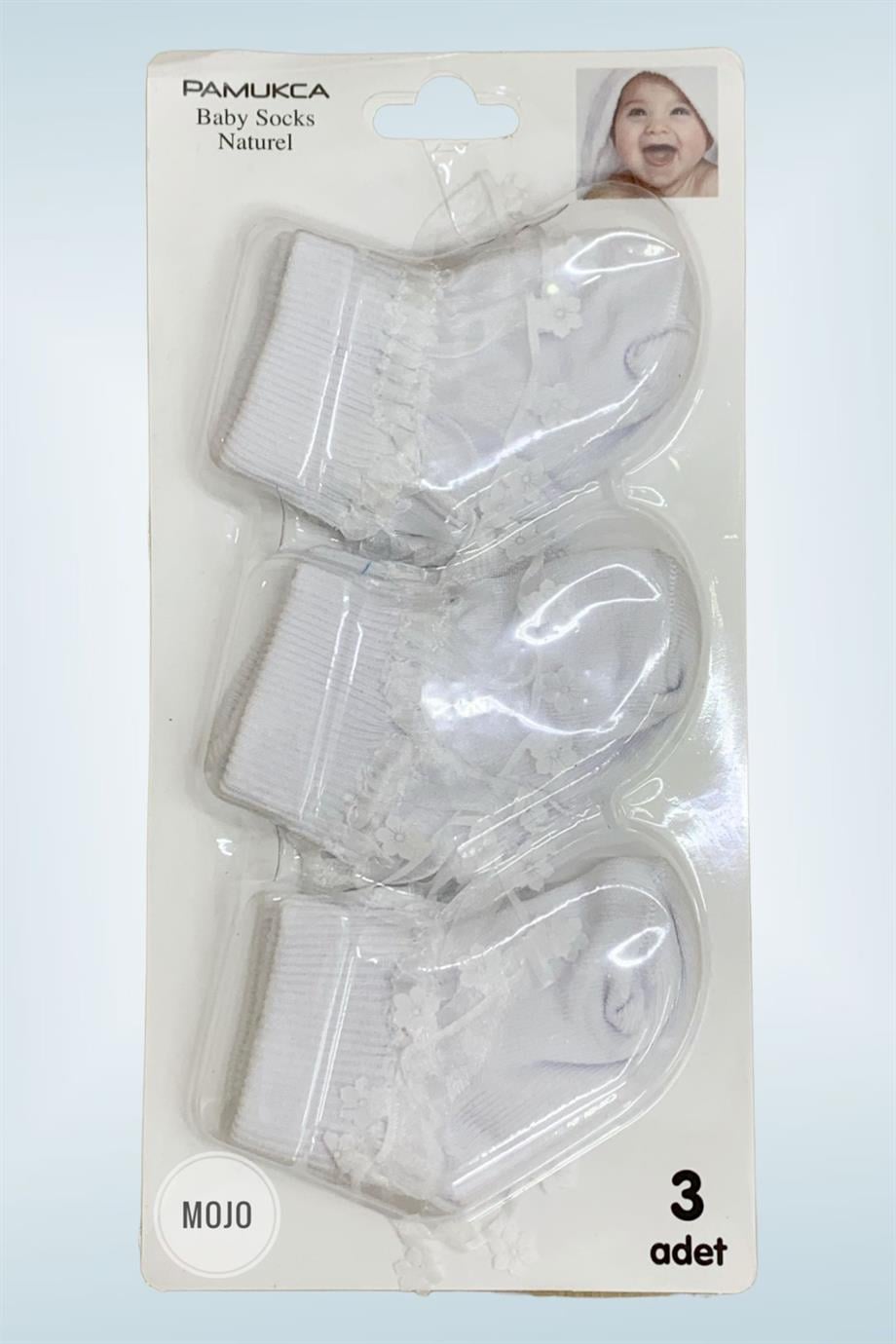 Mojo Unisex Bebek Yenidoğan 3lü Çorap 4511 Beyaz