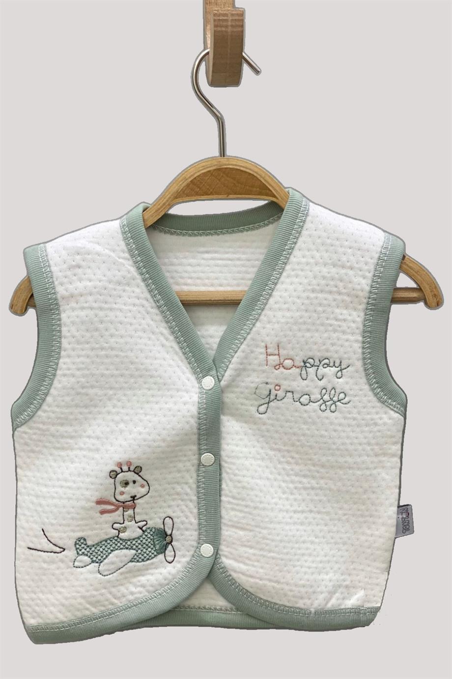 Mojo Unisex Bebek Zürafa İşlemeli Penye Yelek 337 Yeşil
