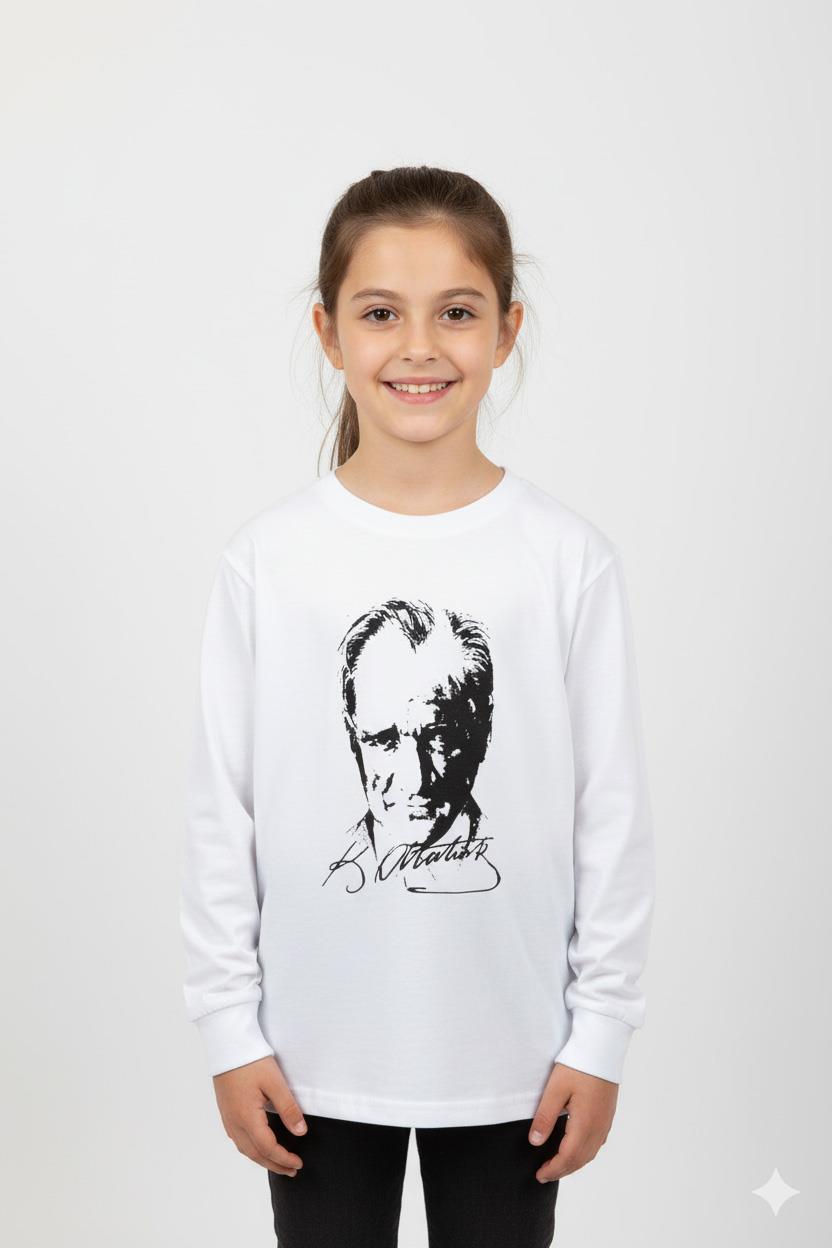 Mojo Unisex Çocuk Atatürk Baskılı Kol Manşetli T-shirt 290401 Beyaz