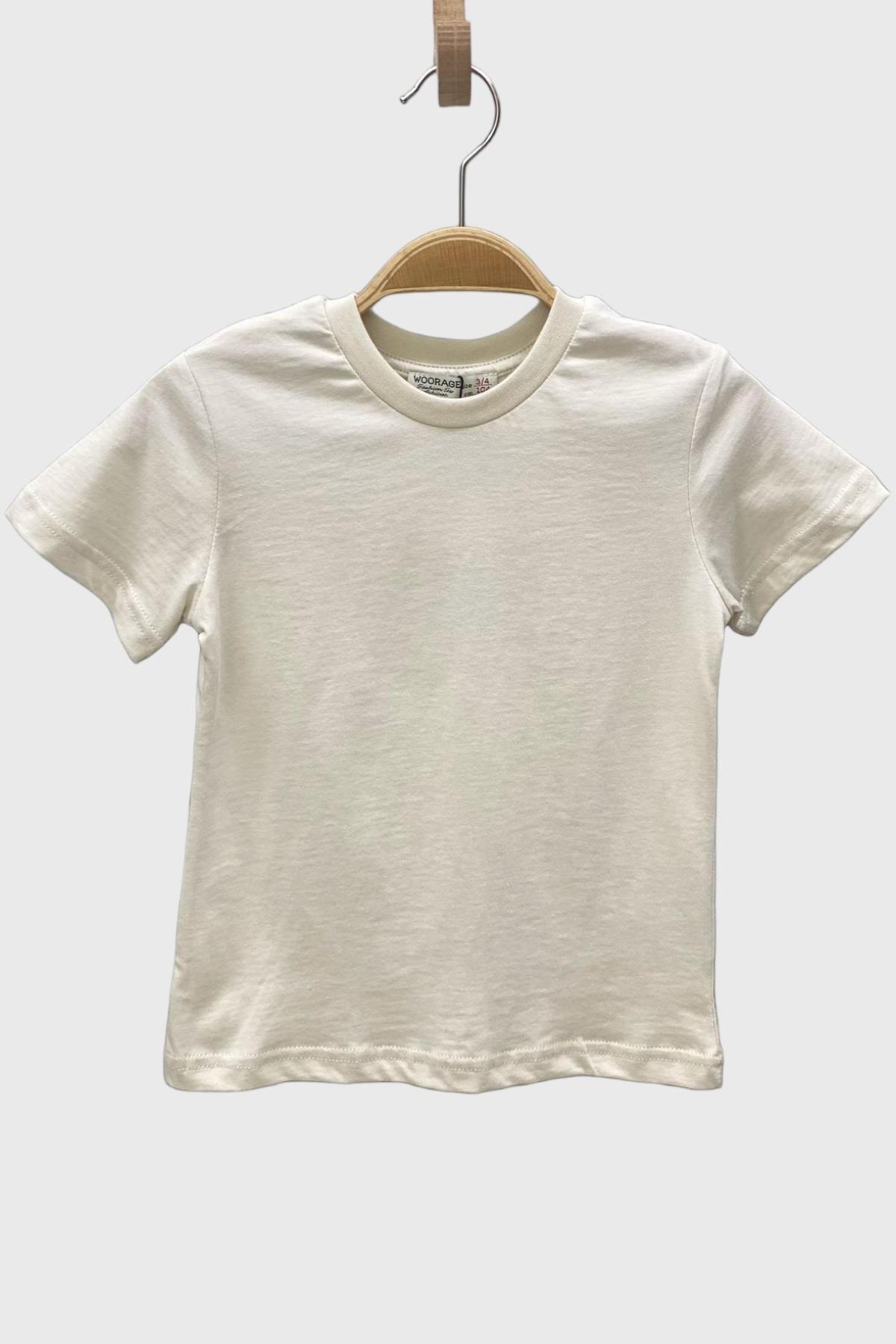 Woorage Unisex Çocuk 1-14 Yaş Basic Kısa Kol T-Shirt Krem