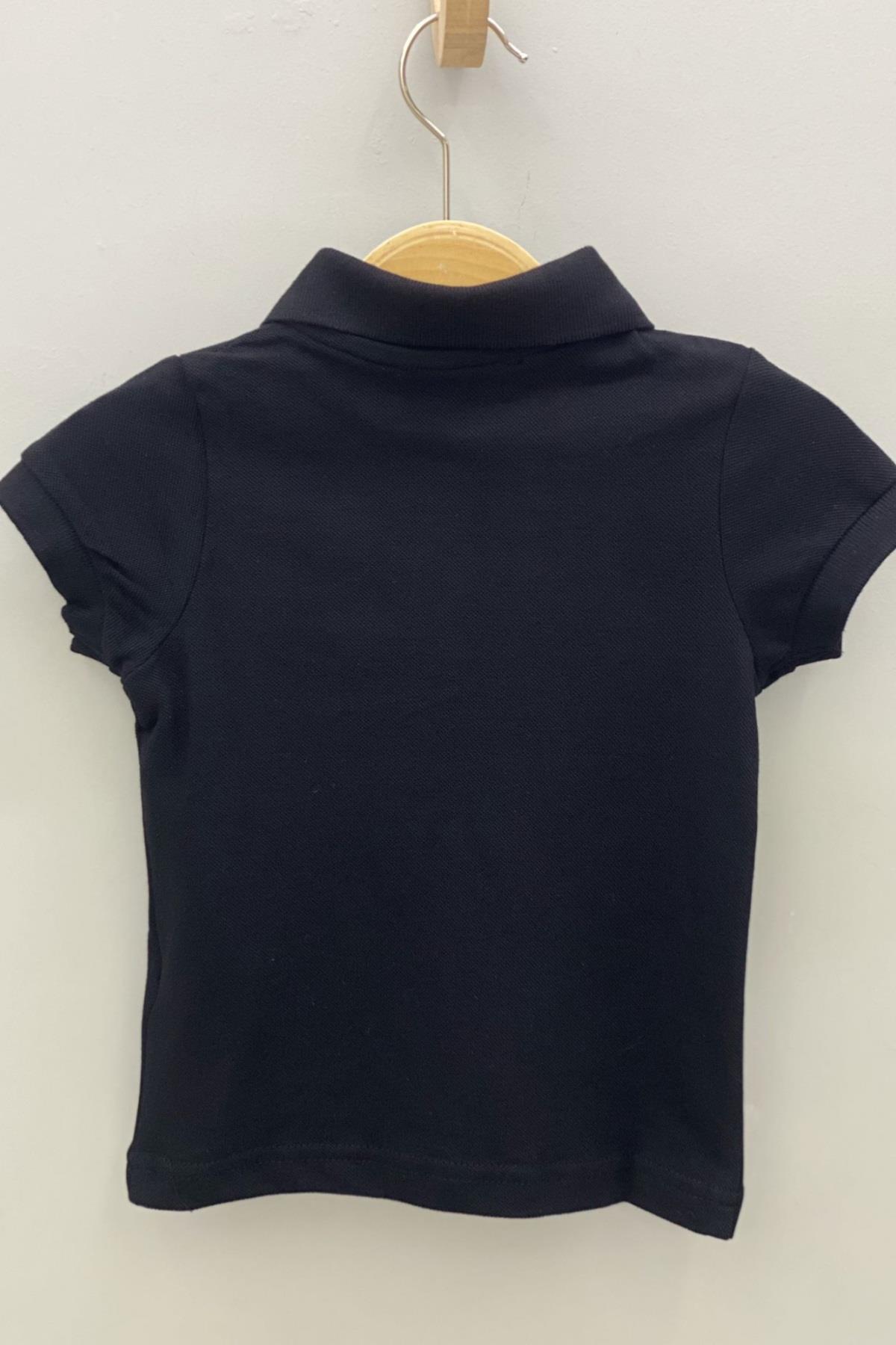 Mojo Unisex Çocuk Düğmeli Kısa Kol Lacoste T-shirt 5281 Siyah