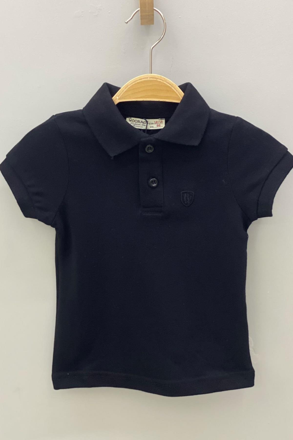 Mojo Unisex Çocuk Düğmeli Kısa Kol Lacoste T-shirt 5281 Siyah
