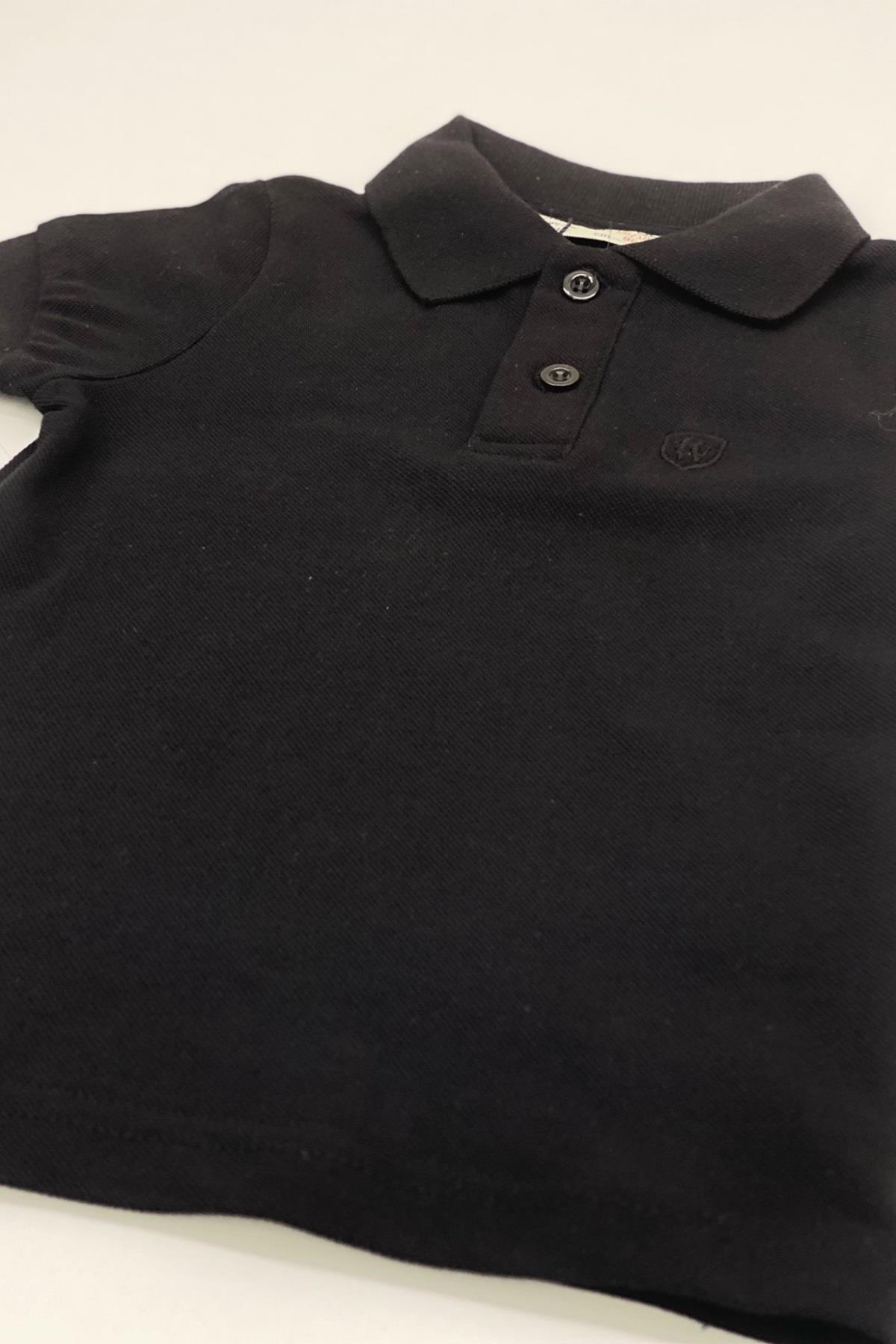Mojo Unisex Çocuk Düğmeli Kısa Kol Lacoste T-shirt 5281 Siyah