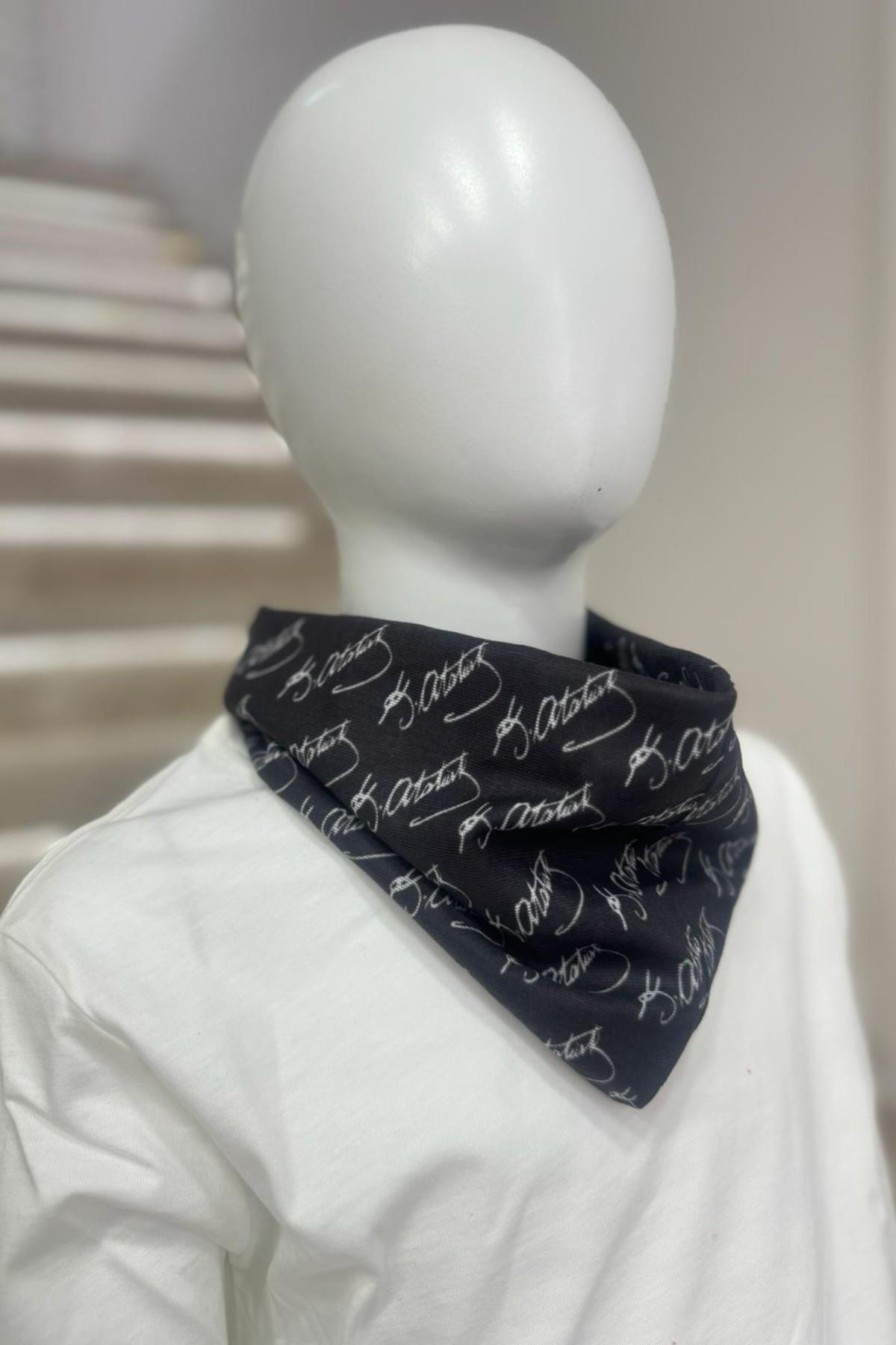 Mojo Unisex Kemal Atatürk İmza Fular-Bandana Aksesuar 1909 Siyah
