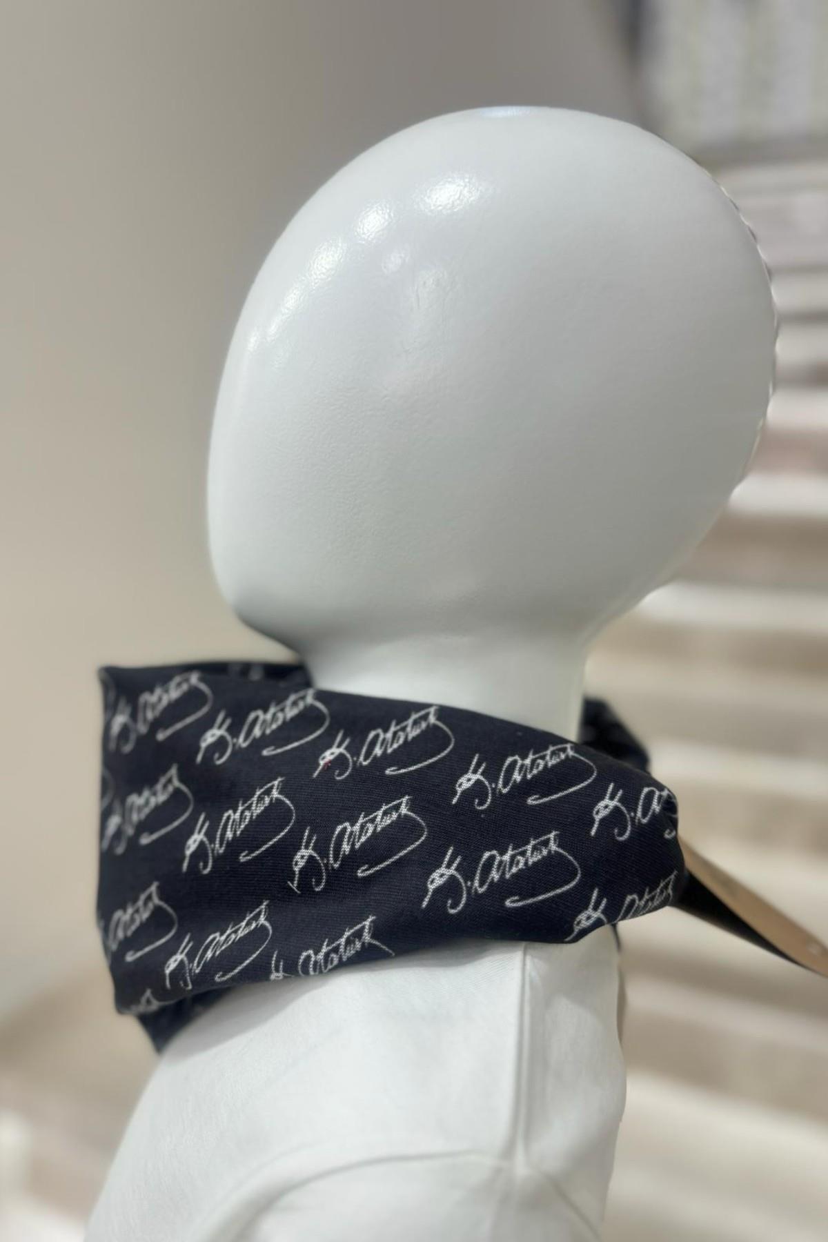 Mojo Unisex Kemal Atatürk İmza Fular-Bandana Aksesuar 1909 Siyah