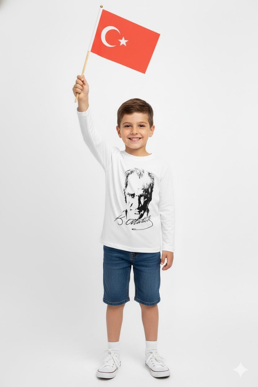 Mojo Unisex S, M, L, XL Atatürk Baskılı Uzun Kol T-shirt 021120 Beyaz