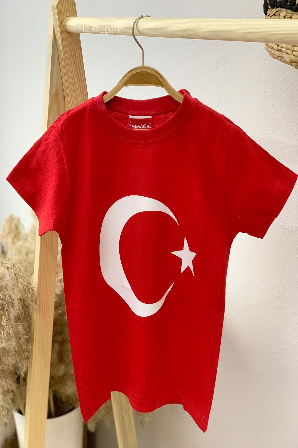 Mojo Unisex S, M, L, XL Türk Bayrağı Kısa Kol T-shirt 9845 Kırmızı