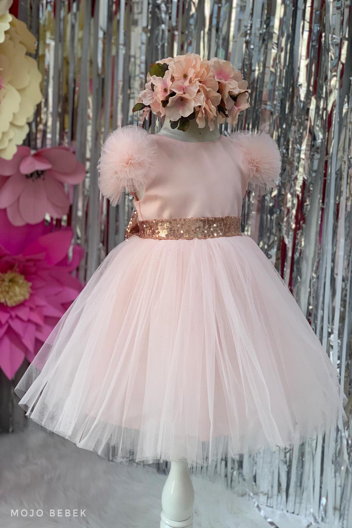 Monita Kids Kız Çocuk Pullu Abiye Elbise 2434 Pudra