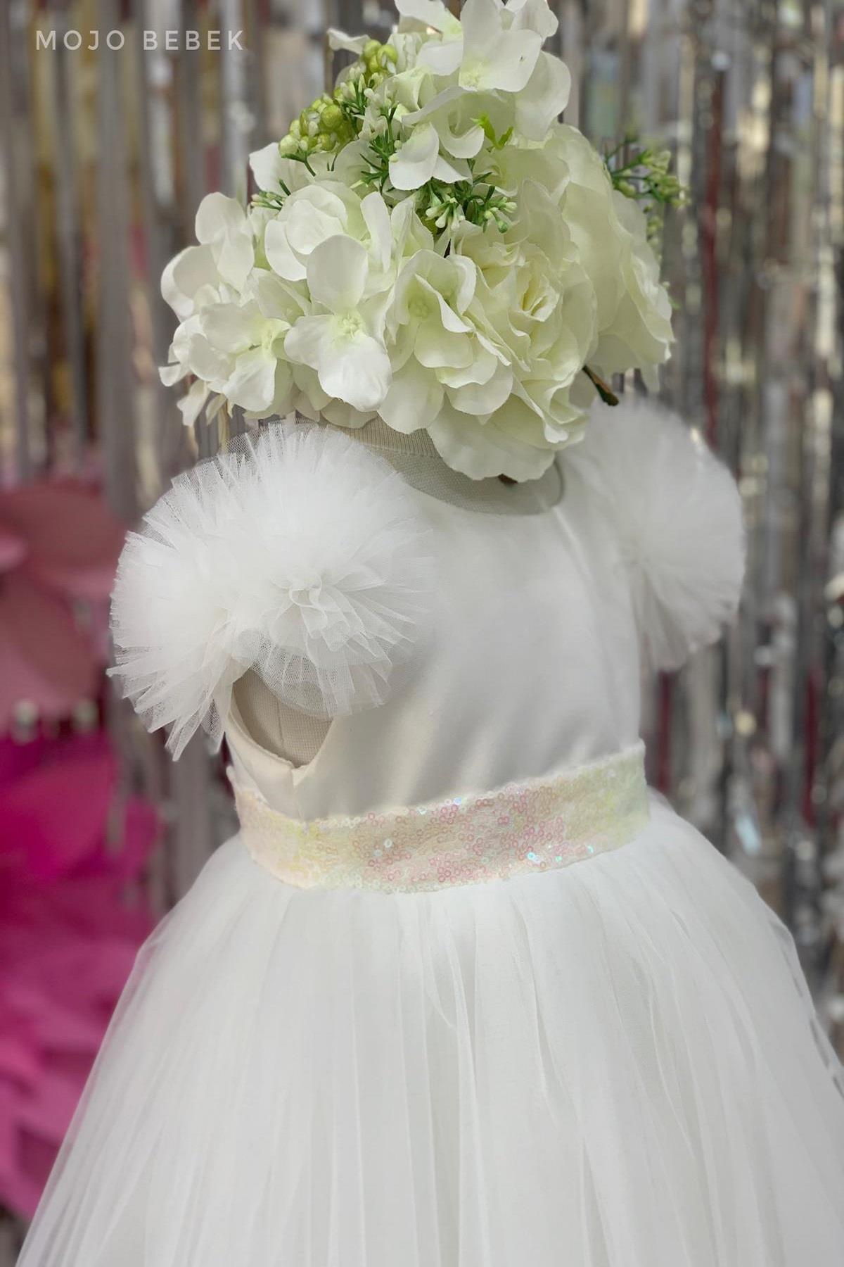 Monita Kids Kız Çocuk Pullu Abiye Elbise 2434 Beyaz