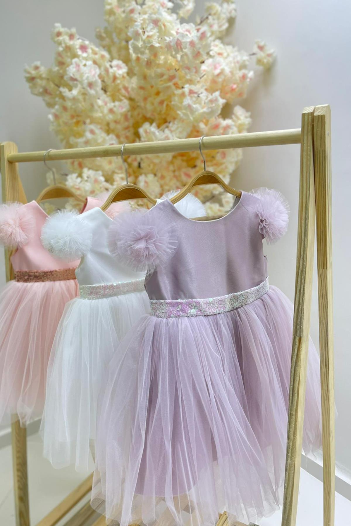 Monita Kids Kız Çocuk Pullu Abiye Elbise 2434 Lila
