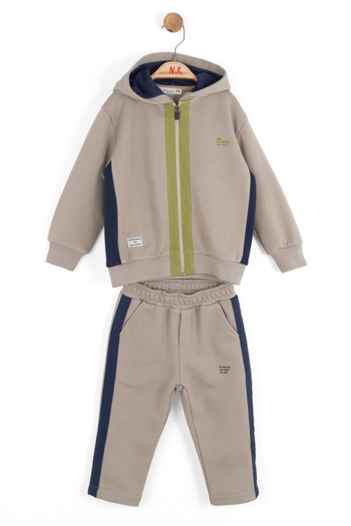 Nk Kids 1-4 Yaş Kapüşonlu Fermuarlı Eşofman Takımı Taş Rengi