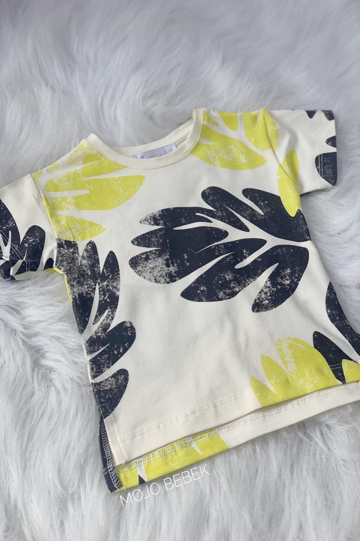 NK Kids Erkek Bebek 1-3 Yaş Yaprak Desenli Kısa Kol T-shirt 42607 Krem