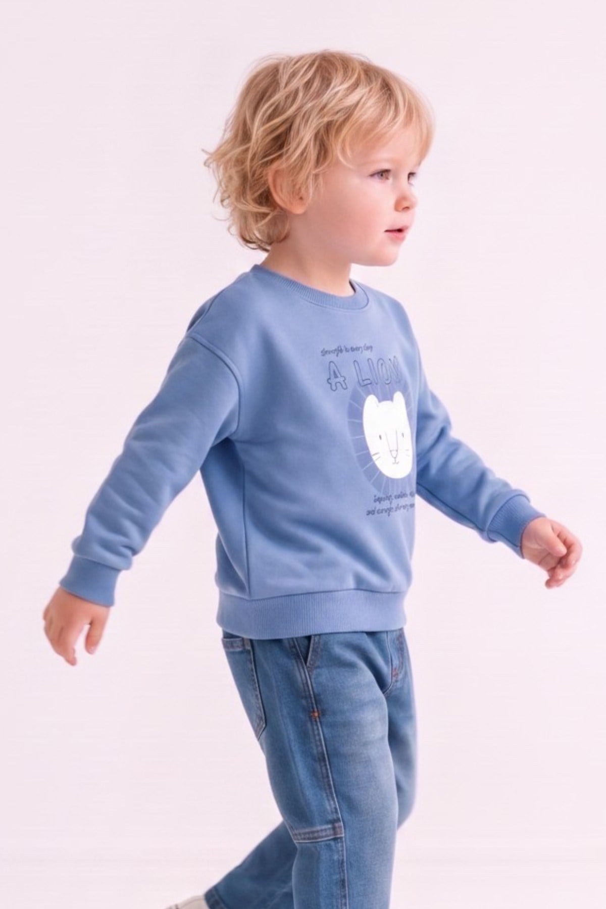 Nk Kids Erkek Bebek 1-4 Yaş Aslan Desenli Sweatshirt Mavi