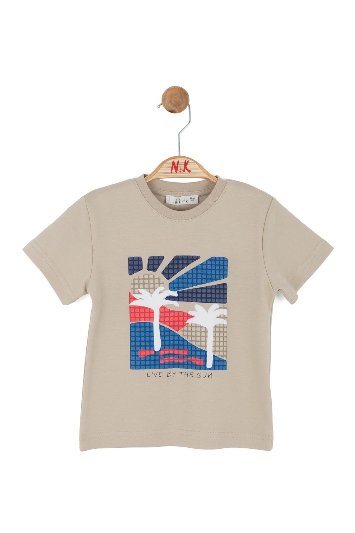Nk Kids Erkek Bebek 1-4 Yaş Kabartma Desen Kısa Kol T-shirt Bej