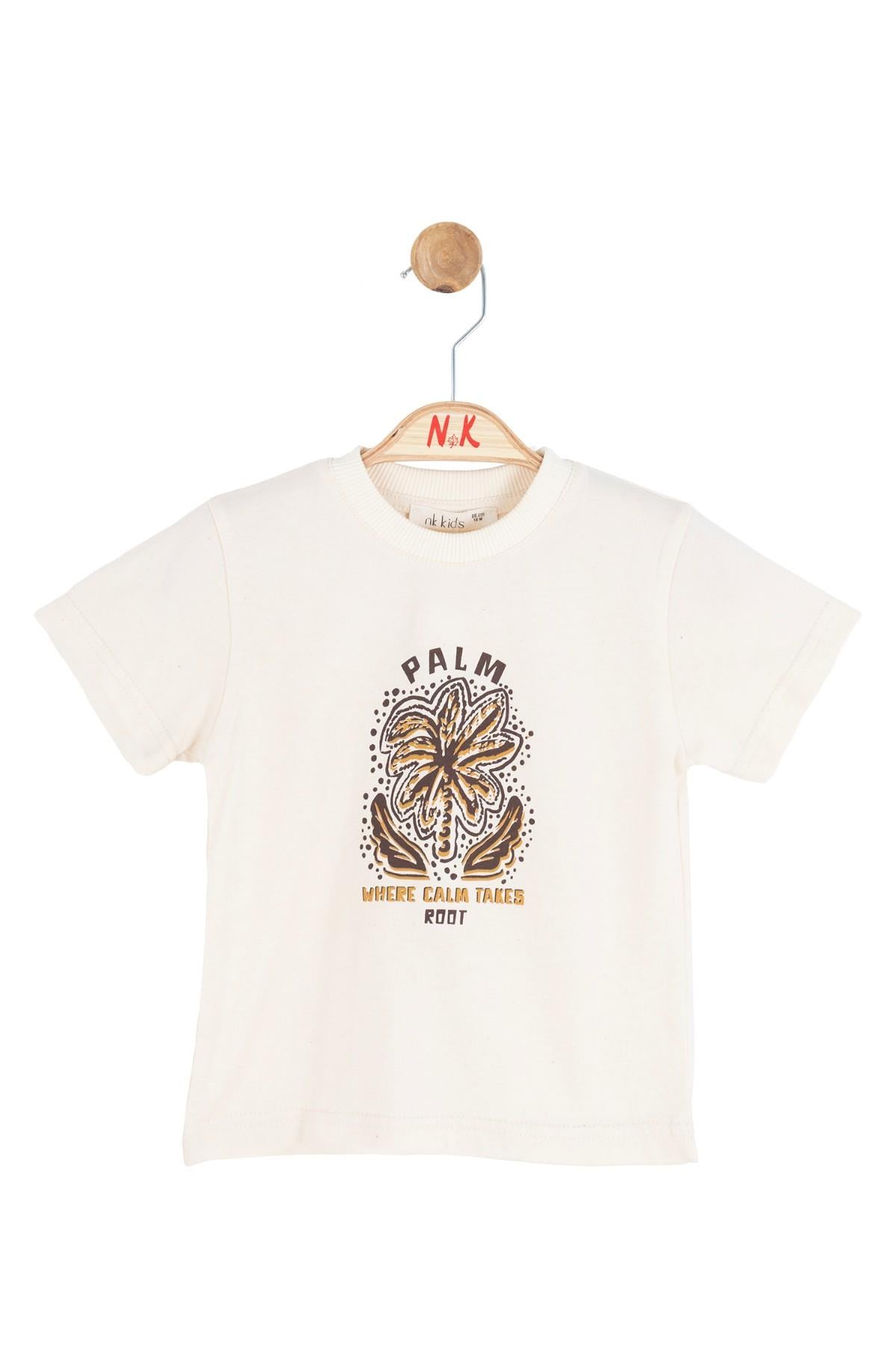 Nk Kids Erkek Bebek 1-4 Yaş Palmiye Baskılı Kısa Kol T-Shirt Krem